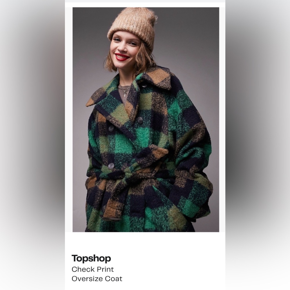 TOPSHOP Check Print Oversized Coat